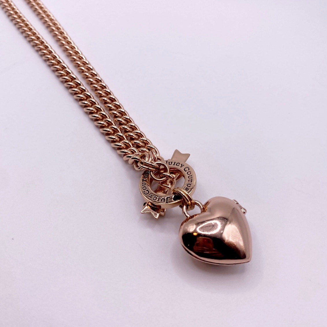 Juicy Couture Vintage Necklace Heart Locket and Bow Toggle Clasp 16”