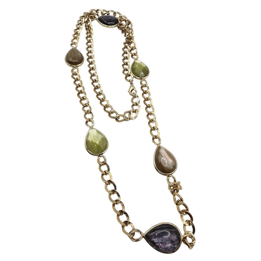 Vintage Retro Large Necklace 30" Long with Lucite Stones