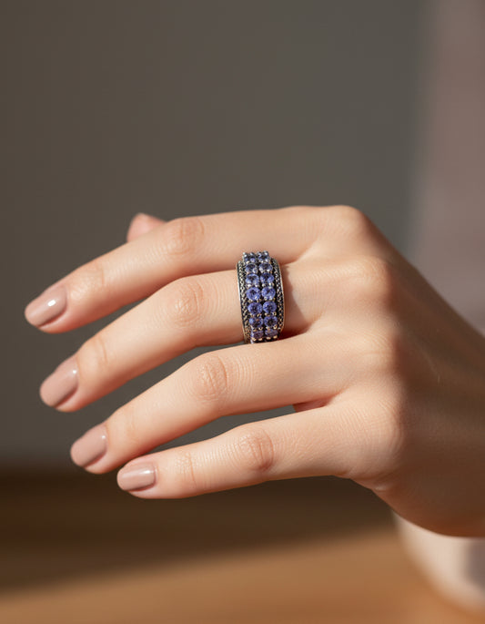 Sterling Silver and Tanzanite Band Ring