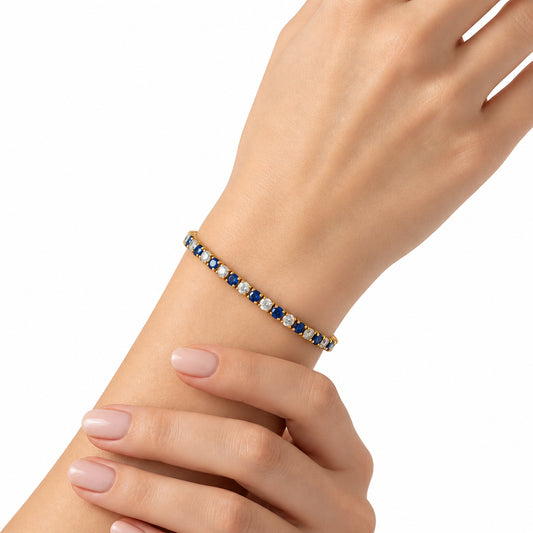 Sterling Silver Gold Vermeil with Blue And White Cubic Zirconia, Seven Inch Tennis Bracelet, Excellent Pre-Owned Condition - alternate view