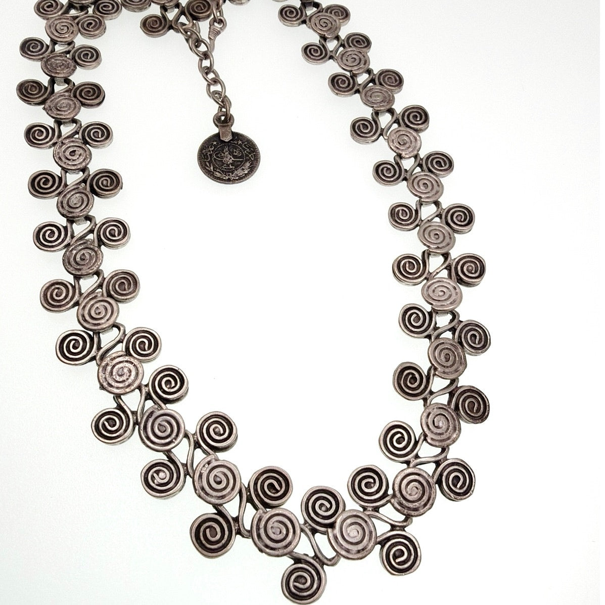 Silver Tone Vintage Arabic Art Metal Adjustable Necklace 22”