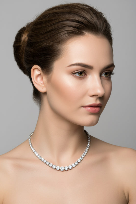 Rhodium and Silver Plated Gradient Zirconia Tennis Necklace 16”