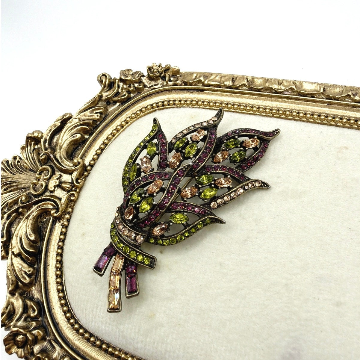 Vintage Floral Rhinestones Brooch 2”