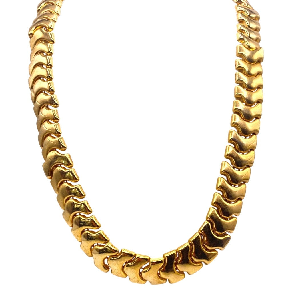 Vintage Gold Tone Necklace Retro Style With Panels Design 22”