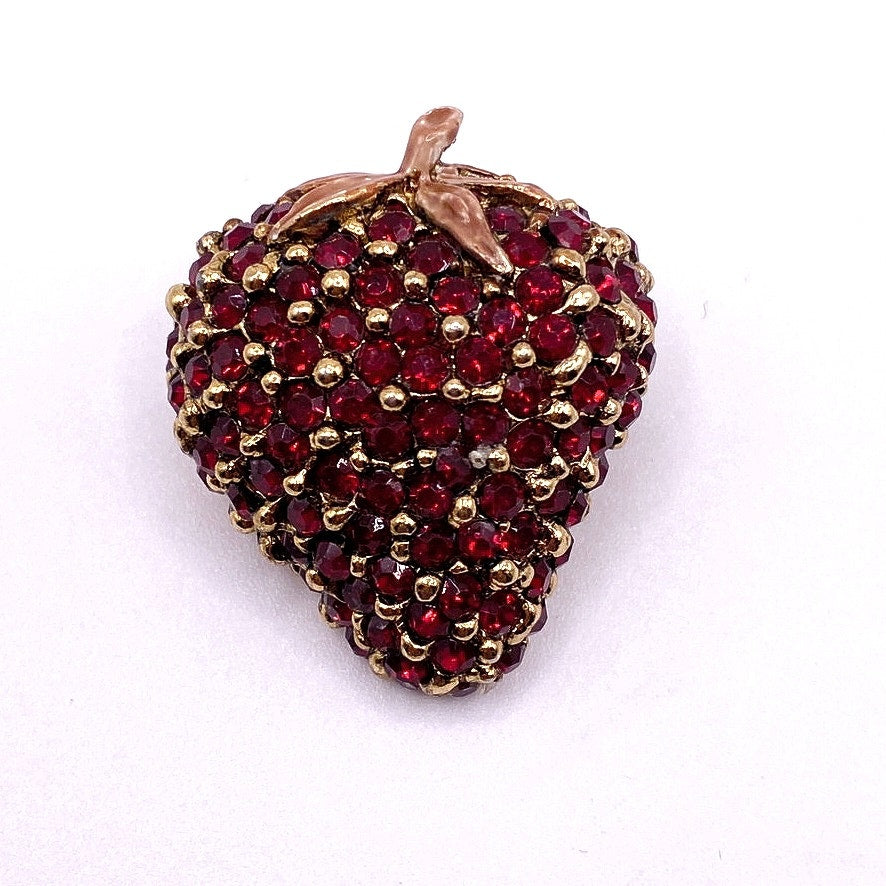 Vintage Strawberry Ruby Red Crystals Brooch