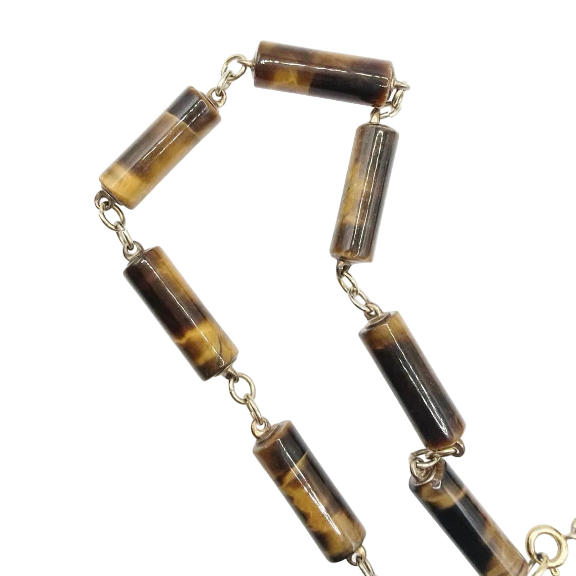 Tiger Eye Retro Barrel Beads Necklace 22”