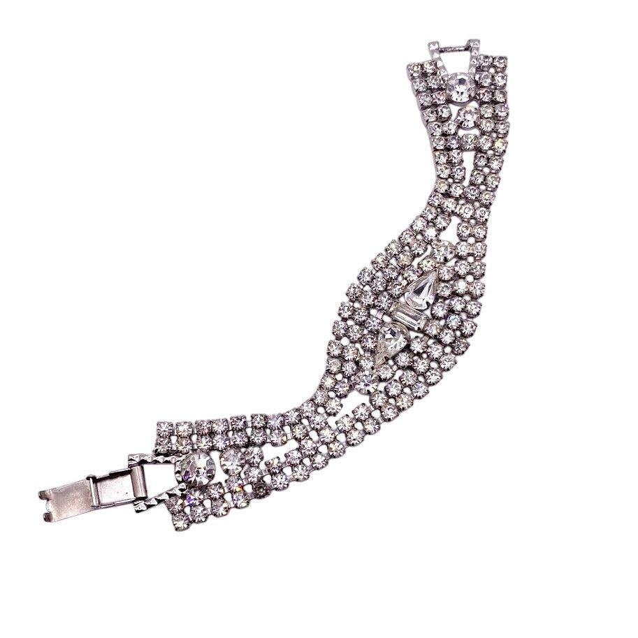 Vintage Rhinestones Bracelet Silver Tone
