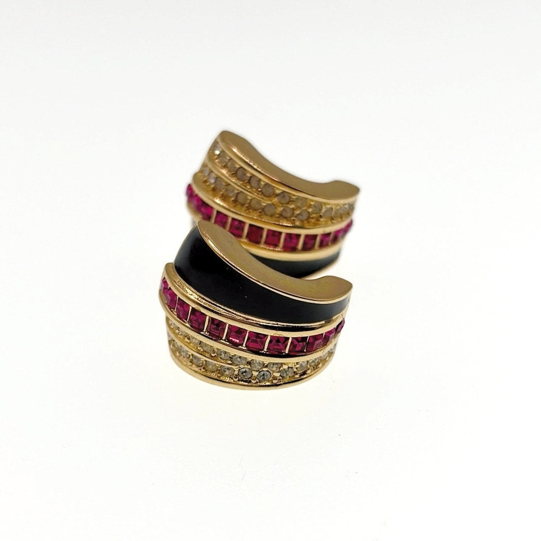Retro Gold Tone Studs Pink Earrings
