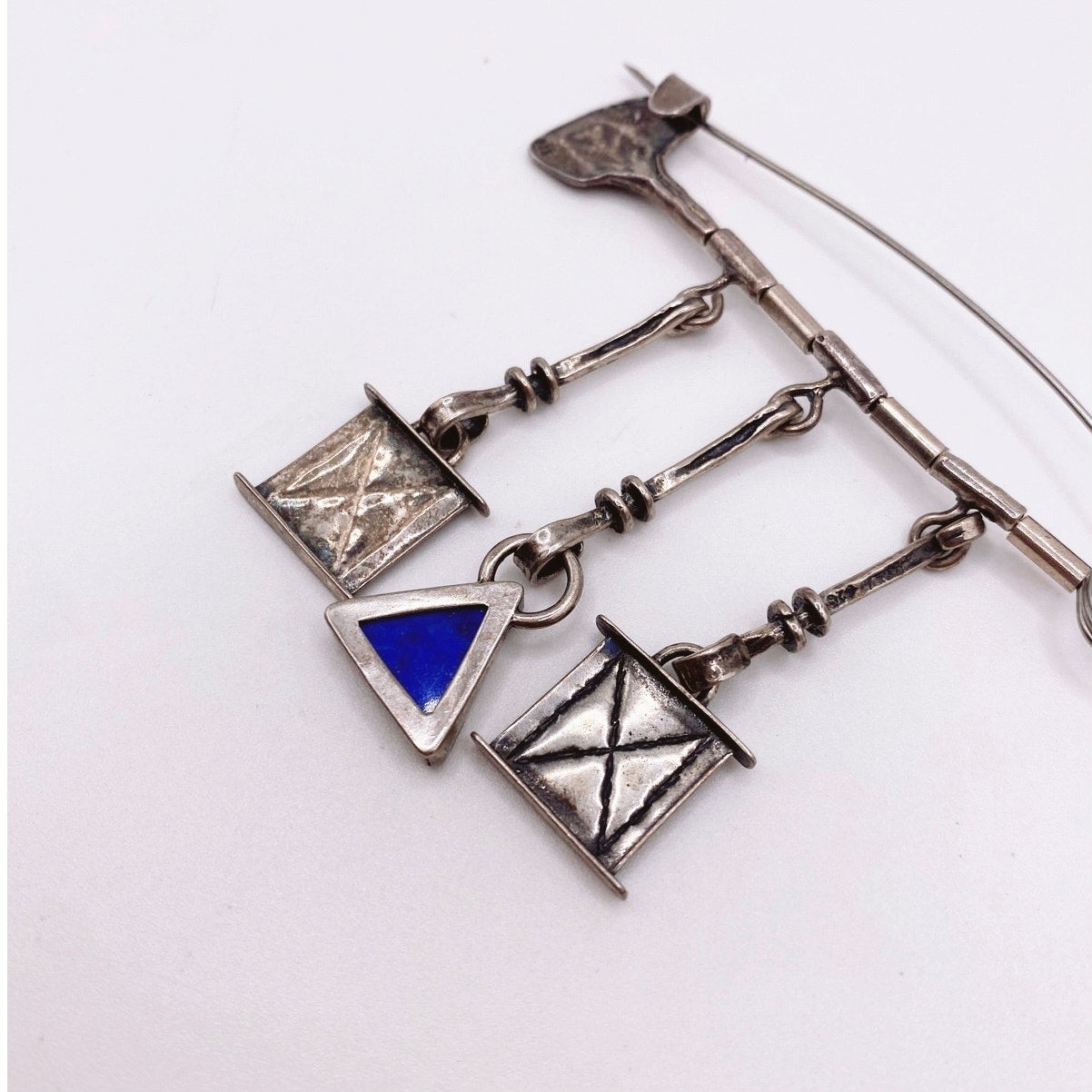Sterling Silver Modernist Artesian Large Pin 3” Signed and Marked by Artist