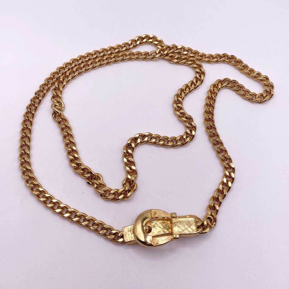Vintage Necklace Belt Clasp Retro Long Chain 28”