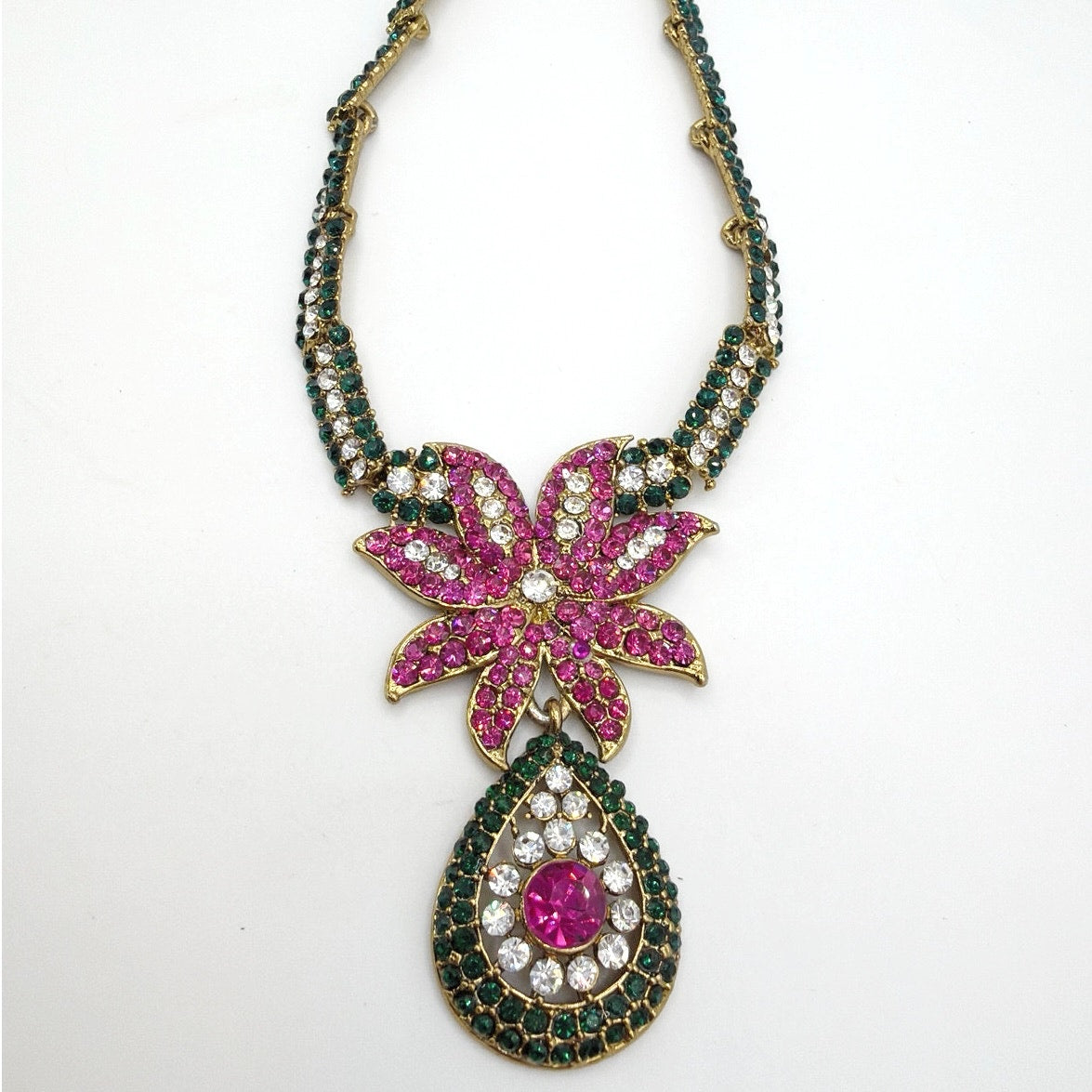 Vintage Full Rhinestones Floral Collar Necklace 17”