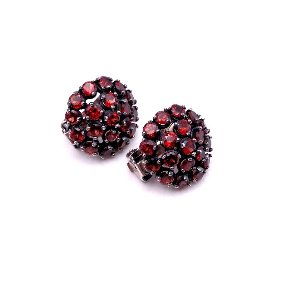 Sterling Silver and Garnets Vintage Clip On Earrings