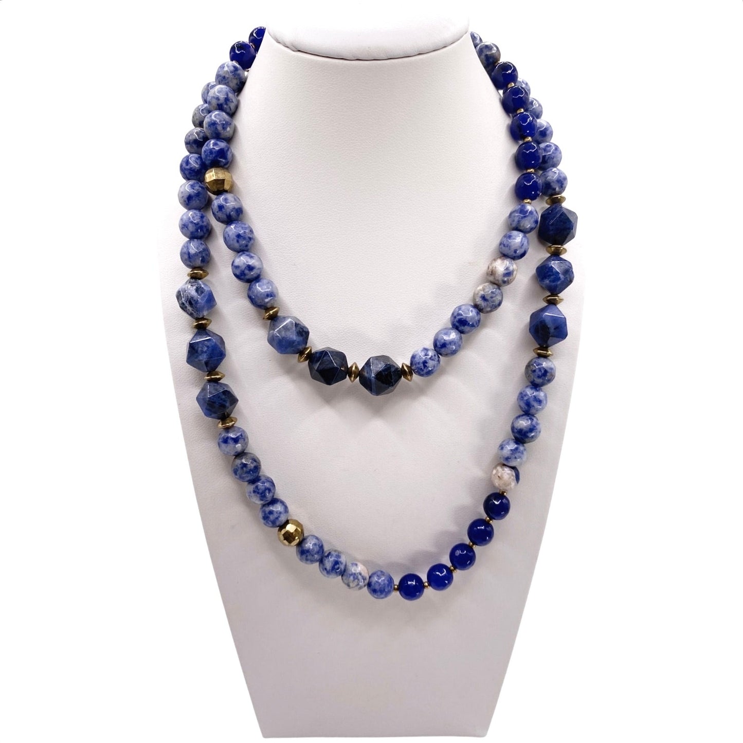 Vintage Sodalite Gemstones Long Necklace 28”