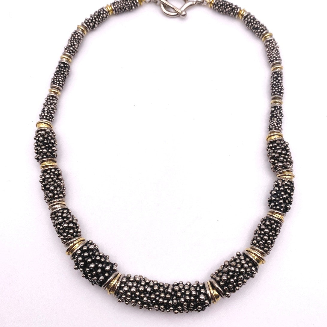 Texture Barrel Charms Vintage Silver Tone Necklace 16 inches