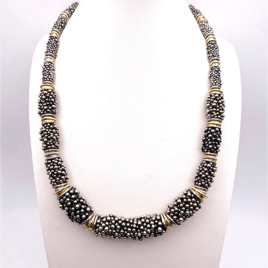 Texture Barrel Charms Vintage Silver Tone Necklace 16 inches