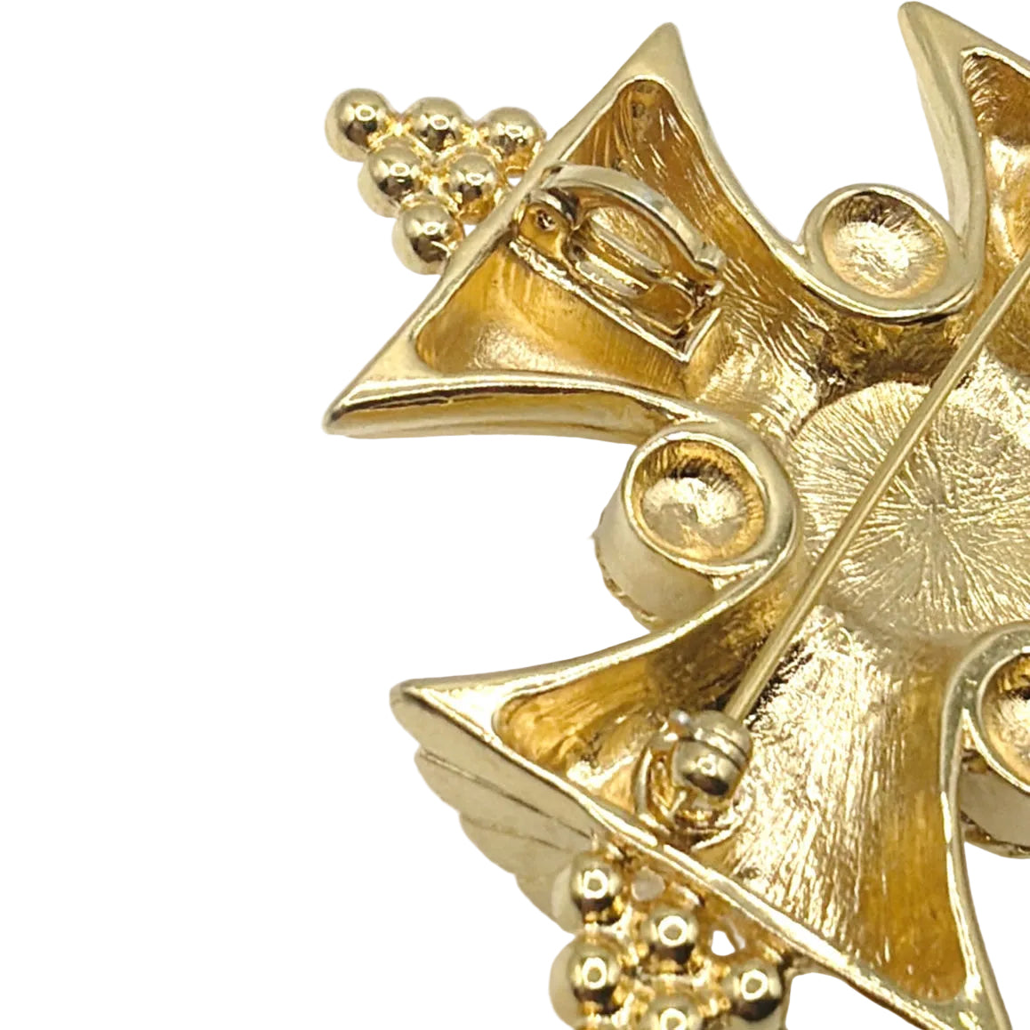 Maltese Cross Vintage Brooch and Convertible Pendant With Rhinestones 2.5”