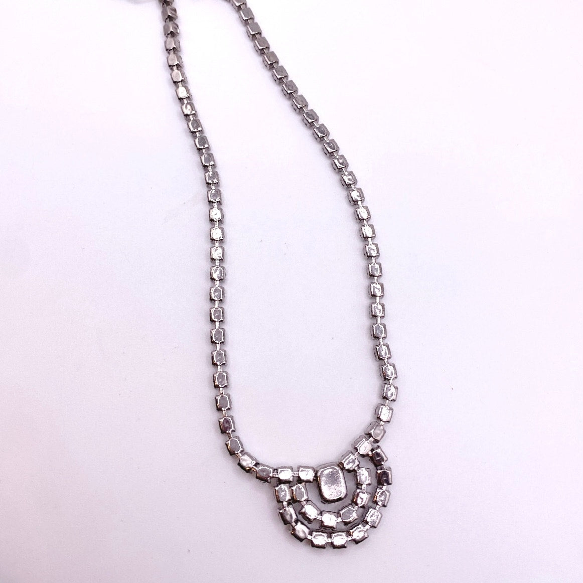 Vintage Silver Tone and Rhinestones Rivière Necklace 16”