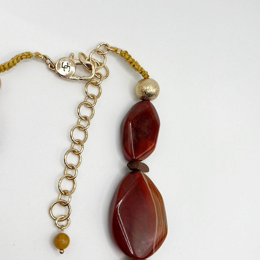 Vintage Chunky Red Agate Gemstone Necklace Adjustable 22”