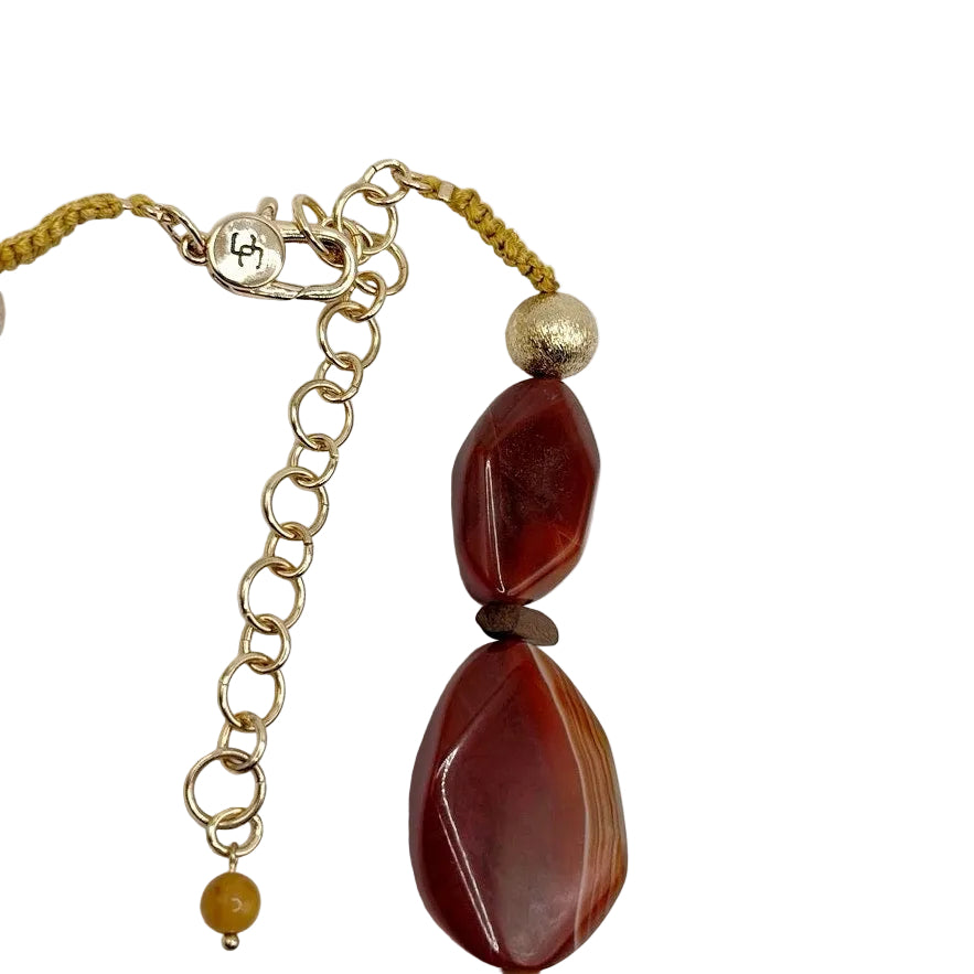 Vintage Chunky Red Agate Gemstone Necklace Adjustable 22”