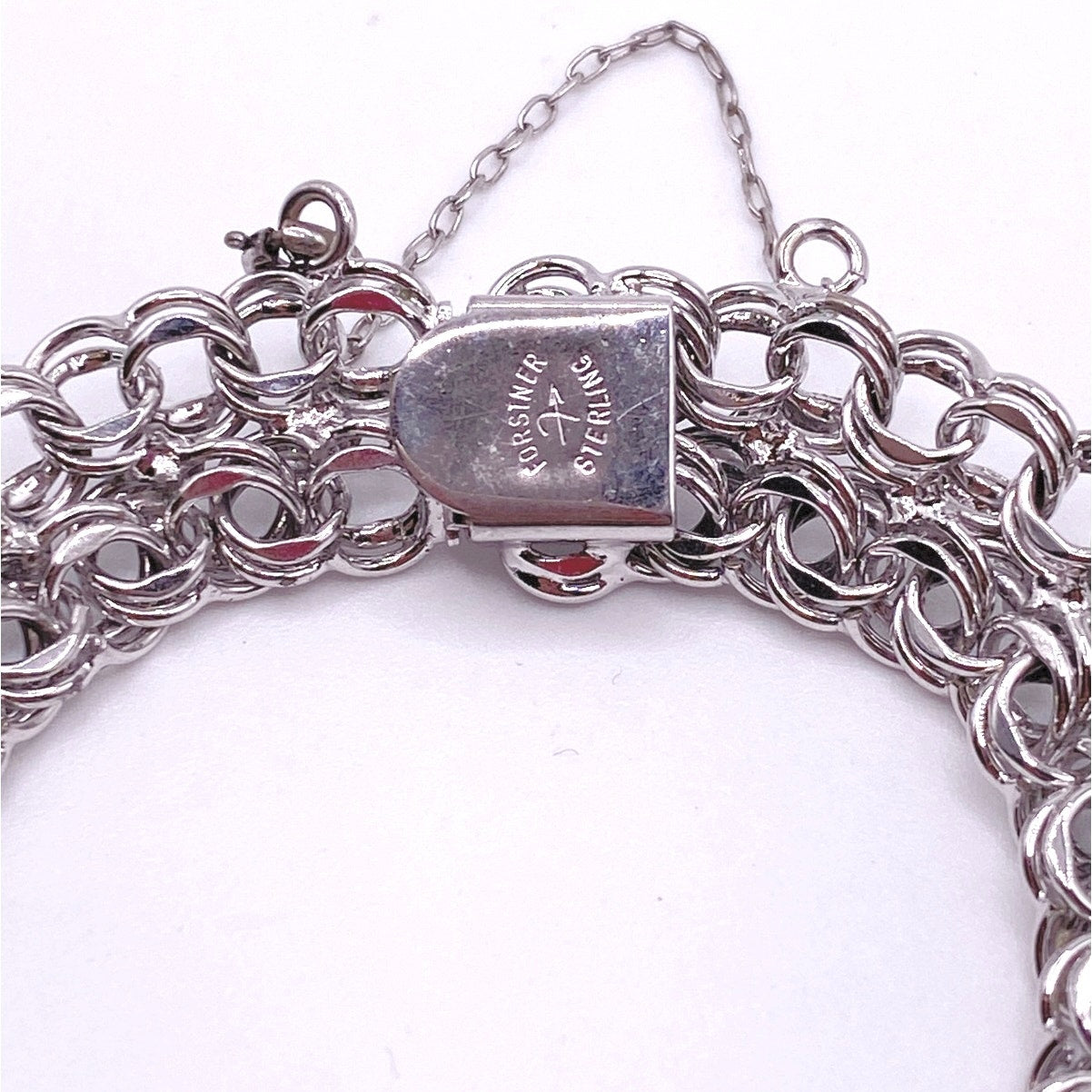 Vintage Sterling Forstner Bracelet 925 With Safety Chain and Leafs Motifs 6.5”