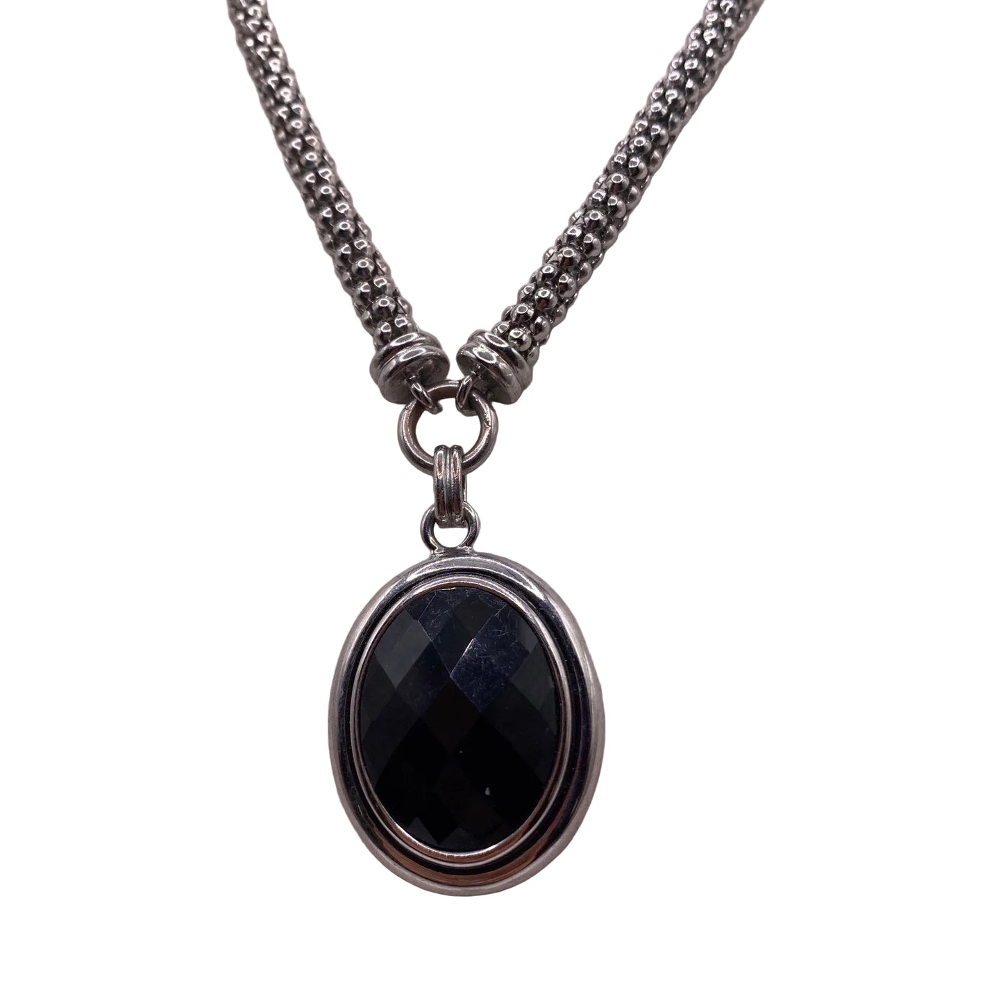 Napier Signed Vintage Necklace 22” Long Black Lucite Pendant