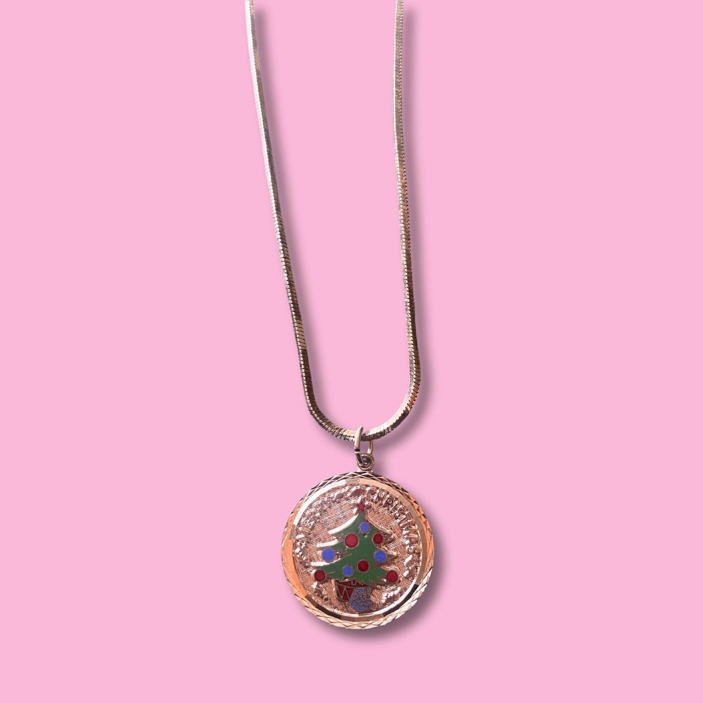 VTG Sterling Silver Cord Necklace Christmas Pendant