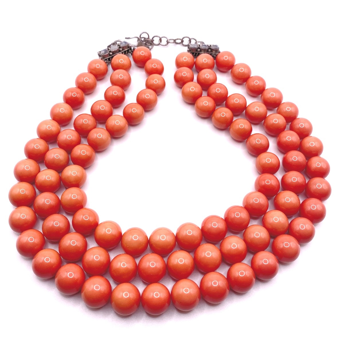 Bohemian Glass in Orange Coral Tone Coated with Sterling and moonstone closure