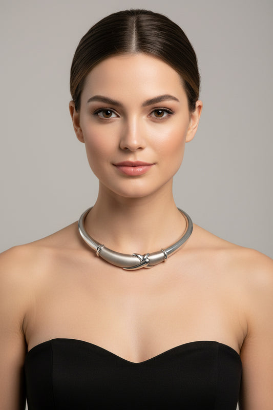 Napier Vintage Bib Necklace Silver Tone 16”
