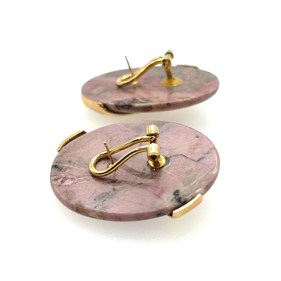 Rhodochrosite Stone Chunky Pierced Earrings 1.5”