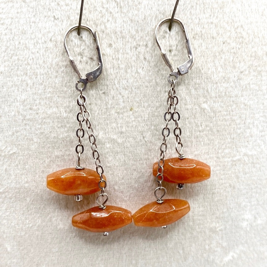 Vintage Sterling Silver and Carnelian Dangling Earrings
