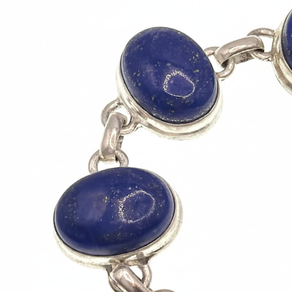 Sterling Silver and Lapis Lazuli Cabochons Bracelet Adjustable 7.5