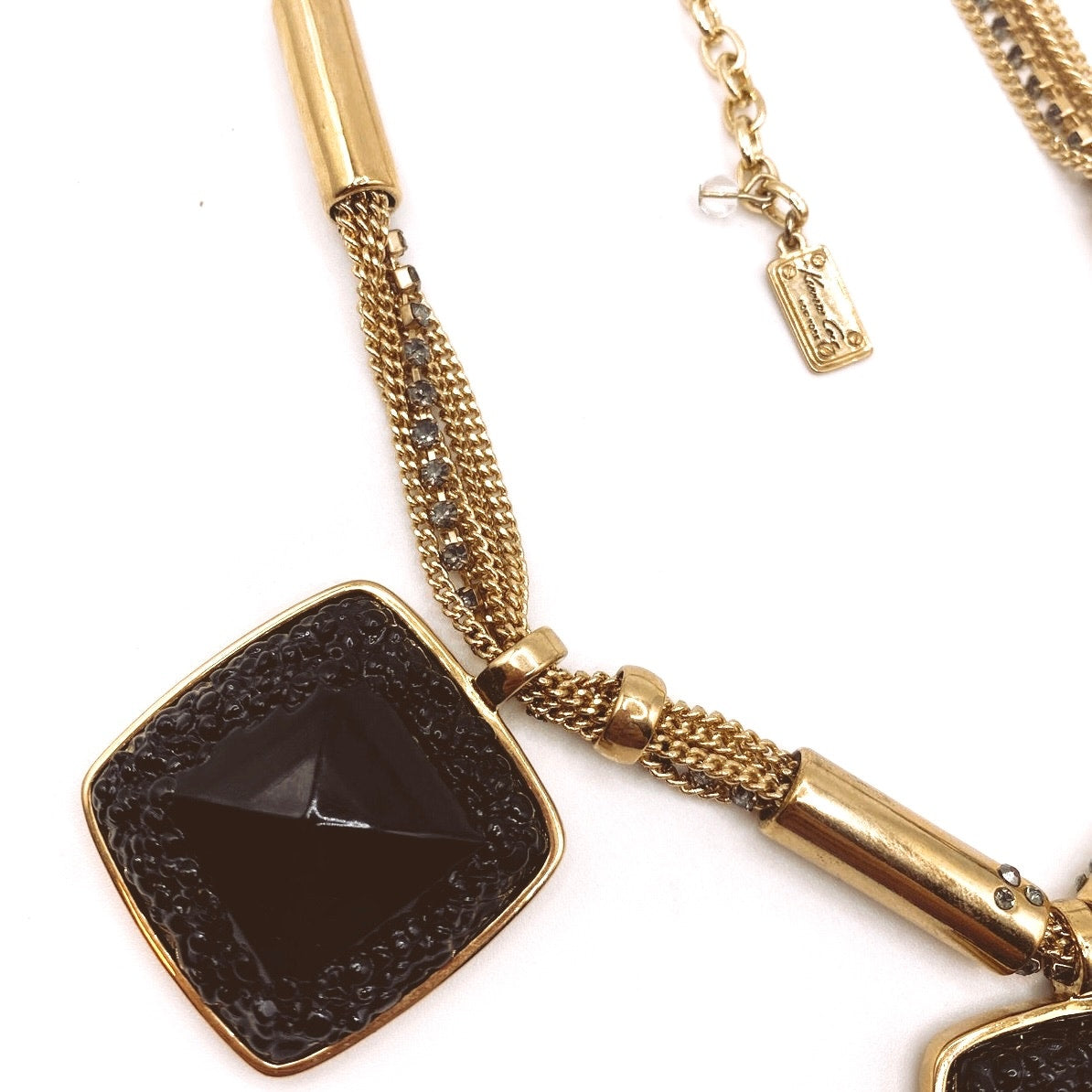 Kenneth Cole Black Lucite Necklace Gold Tone