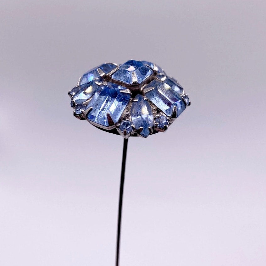 Antique Sapphire Blue Czech Glass Rhinestones Hat Pin 1900s-1910s Edwardian Era