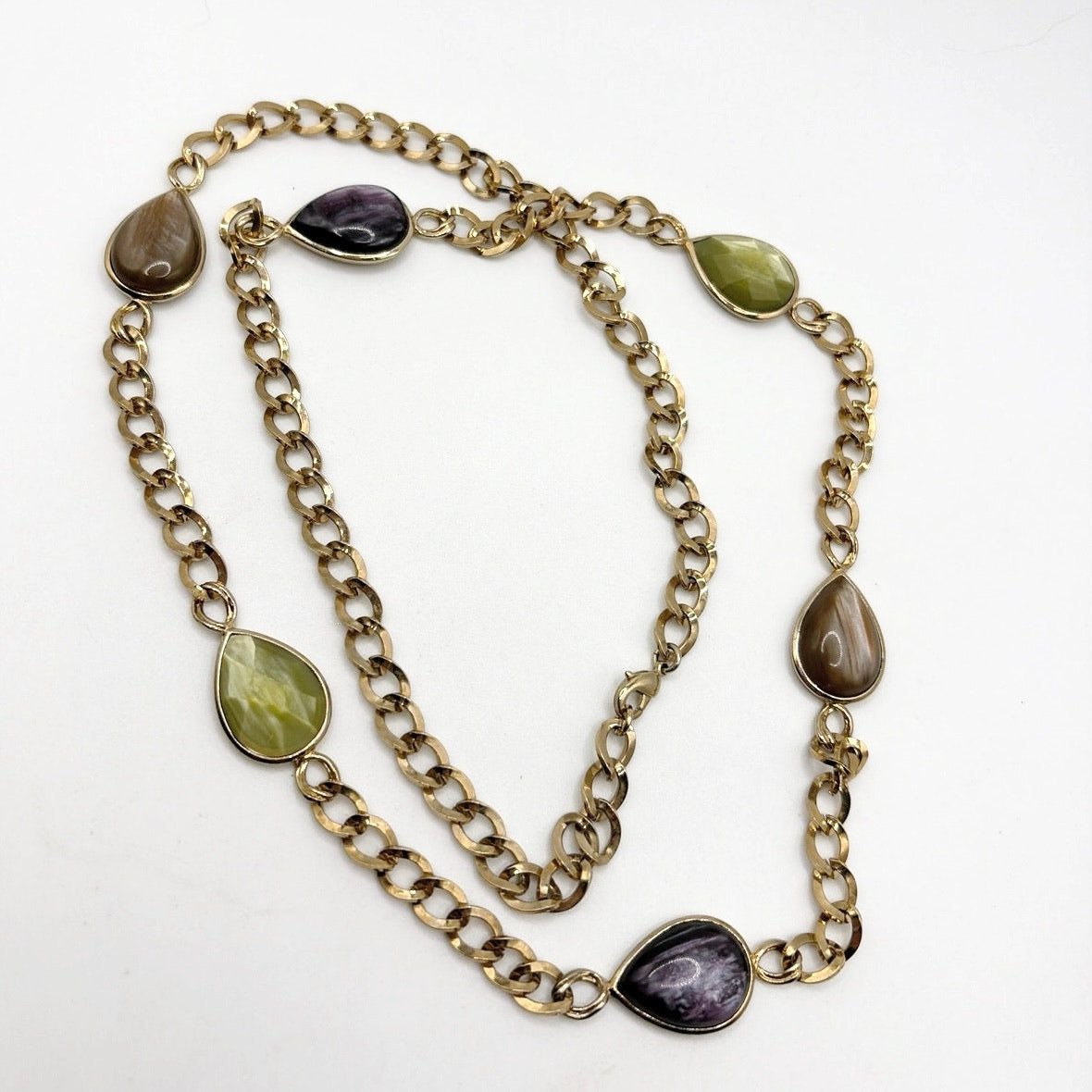 Vintage Retro Large Necklace 30" Long with Lucite Stones