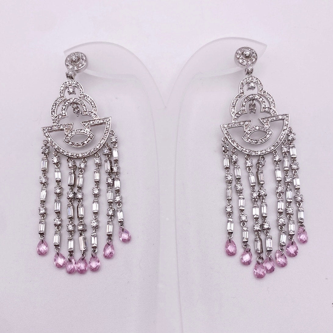 Chandelier Long Dangle Earrings Silver and Rhodium Plated with CZ Crystals