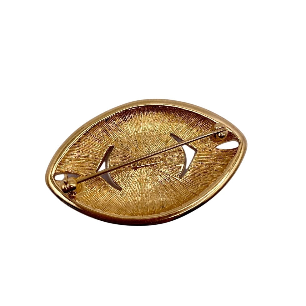 Monet Brooch Red Enamel with Faux Pearl