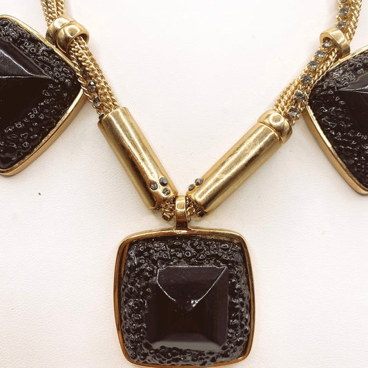 Kenneth Cole Black Lucite Necklace Gold Tone