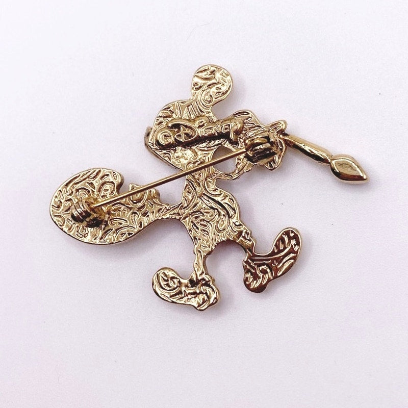 Vintage Mickey Mouse Artist Paint Pallet Brooch With Rhinestones