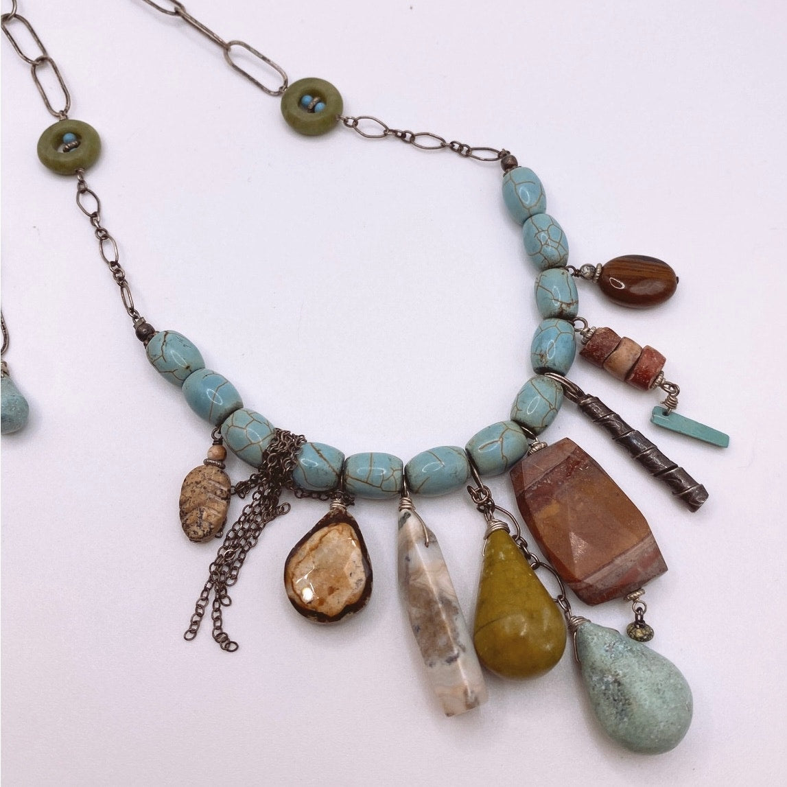 Vintage Artesian Sterling Silver and Turquoise with Mixed Gemstones Necklace