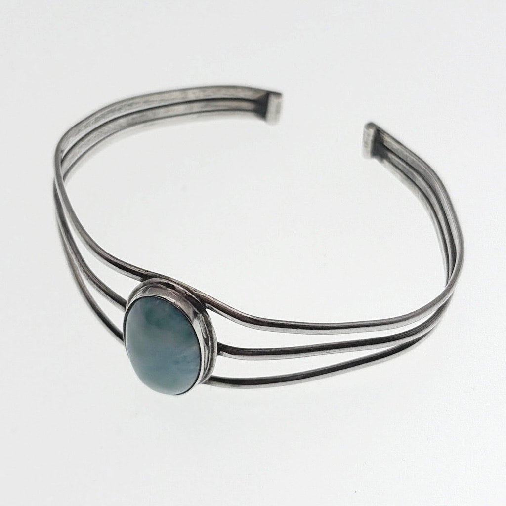 Larimar Stone and Sterling Silver Open Cuff Bracelet 6”