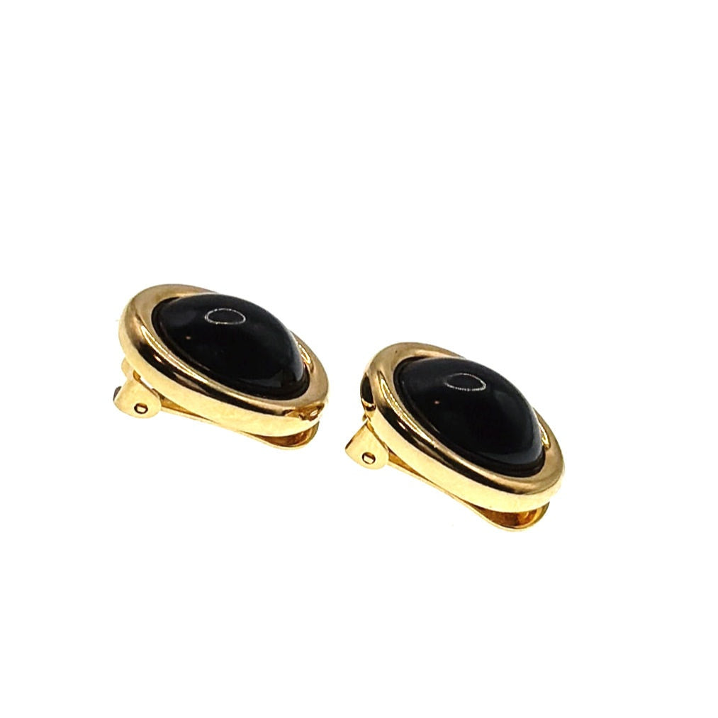 Kenneth Jay Lane Classic Lucite Black Cabochon Clip On Earrings 2cm
