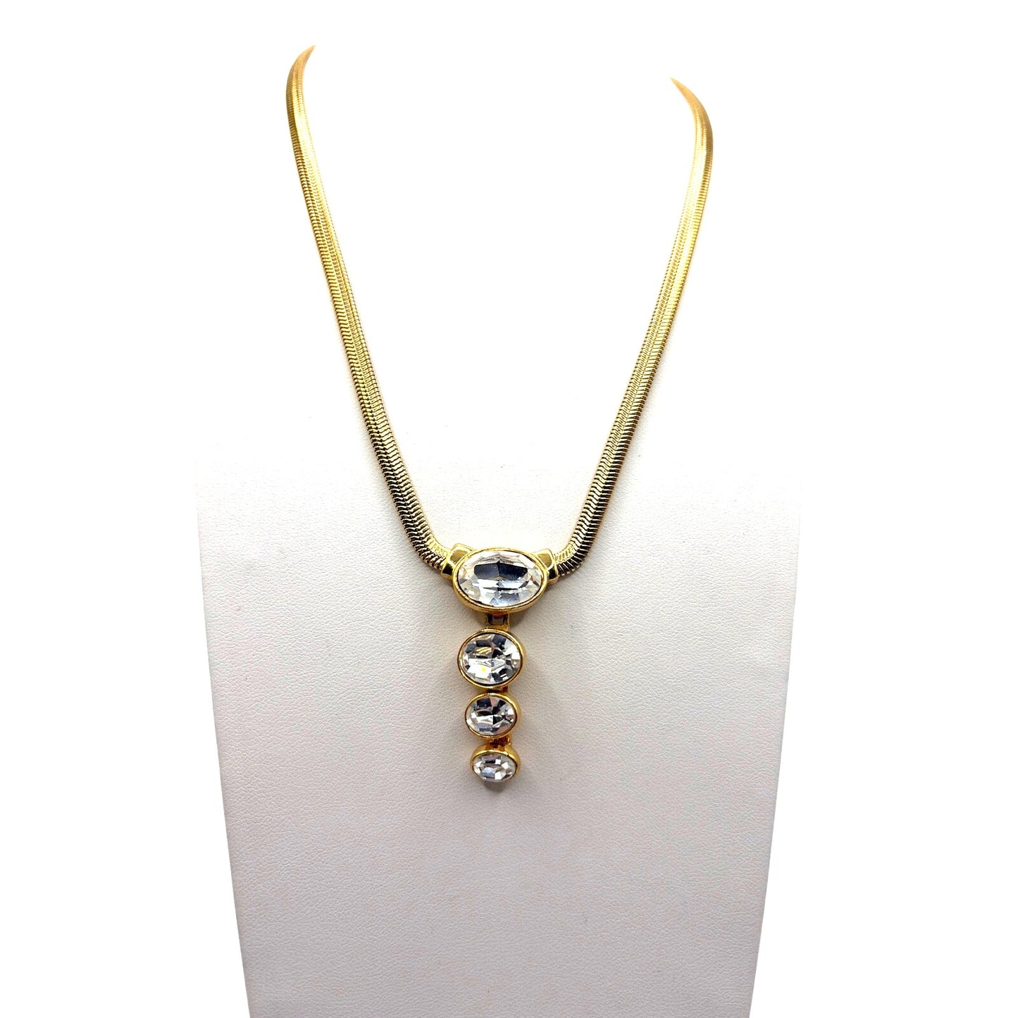 Vintage Snake Chain Necklace and White Rhinestones 18”