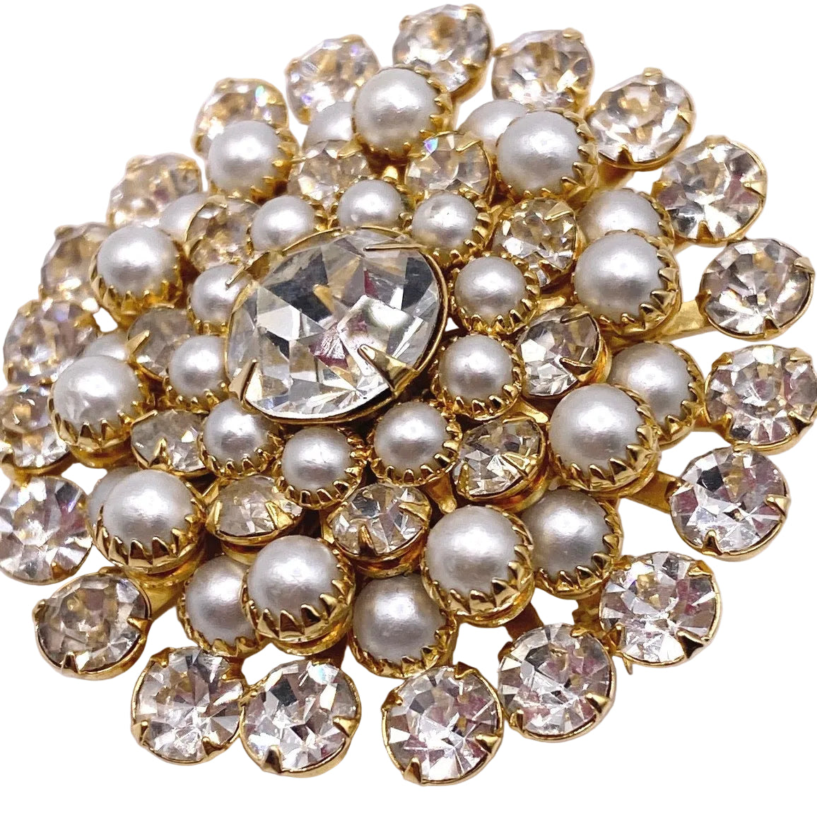 Judy Lee Faux Pearl and Rhinestones Roseta Brooch