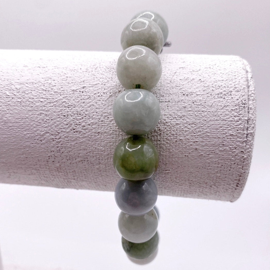 Burmese Jadeite Jade Beaded Bracelet With a Metal Toggle clasp 9”