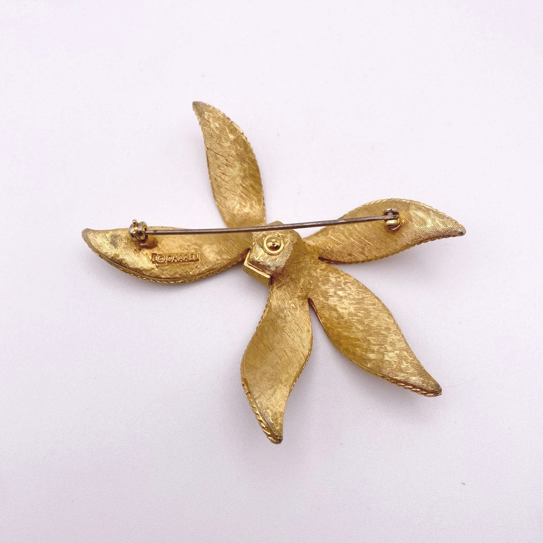 Charel Gold Tone Bow Vintage Large Brooch