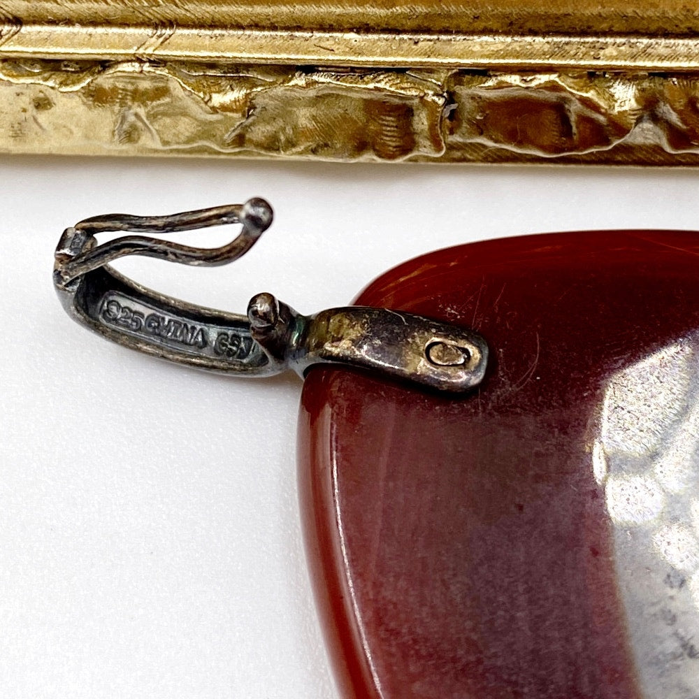 Vntg GSJ Red Agate Stones and Carnelian Clip Pendant Necklace and Earrings Set