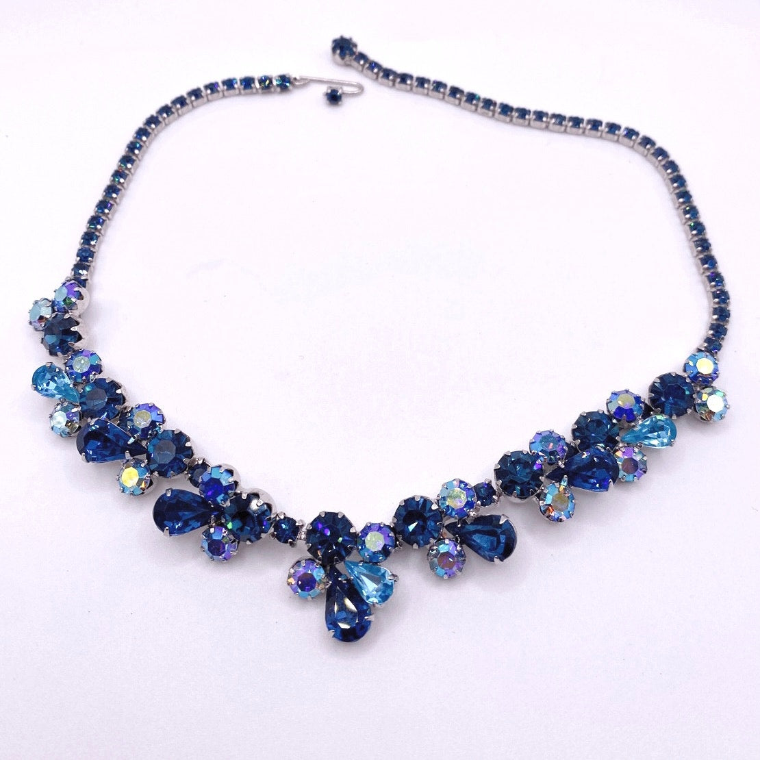 Weiss Stunning Vintage AB Royal Blue Rhinestones Necklace 16”