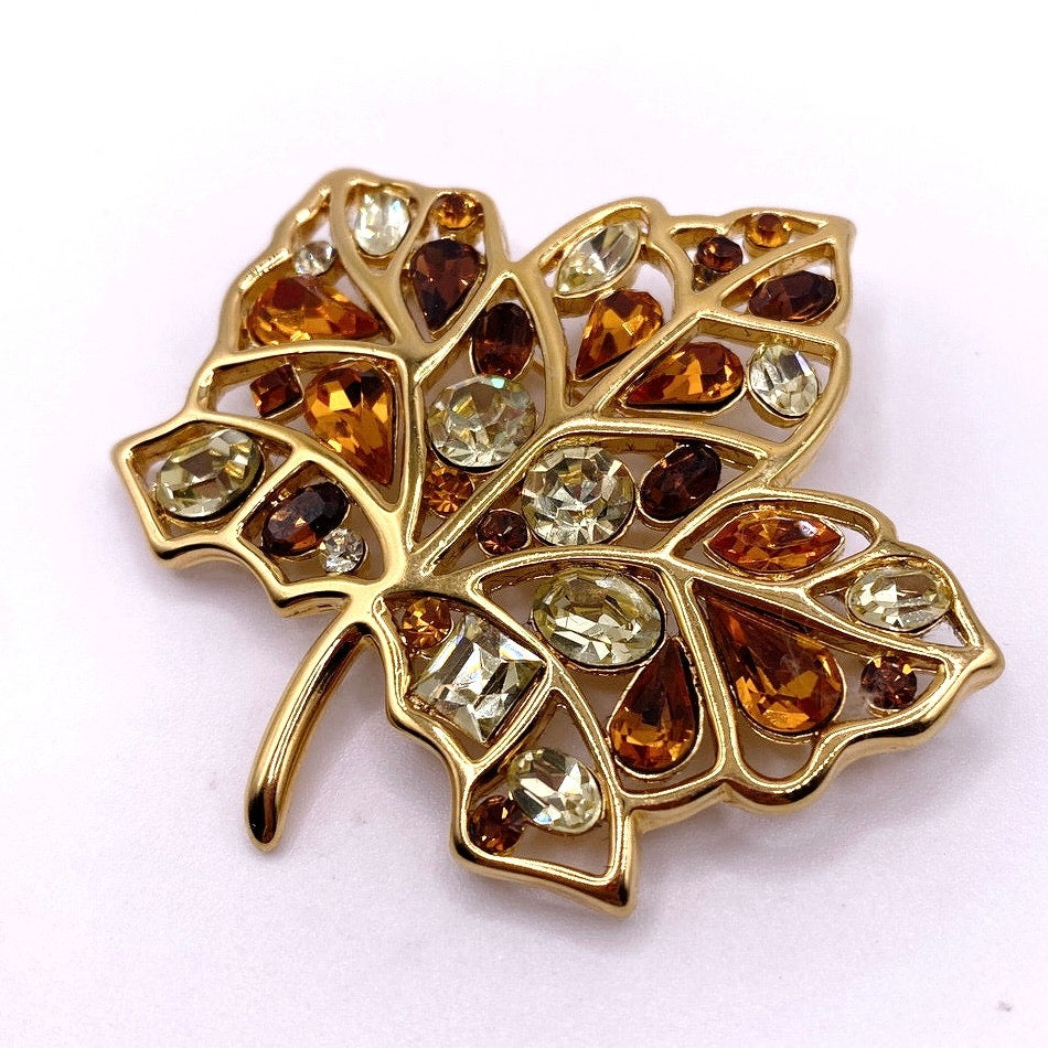 Nolan Miller Vintage Rhinestones Leaf Brooch