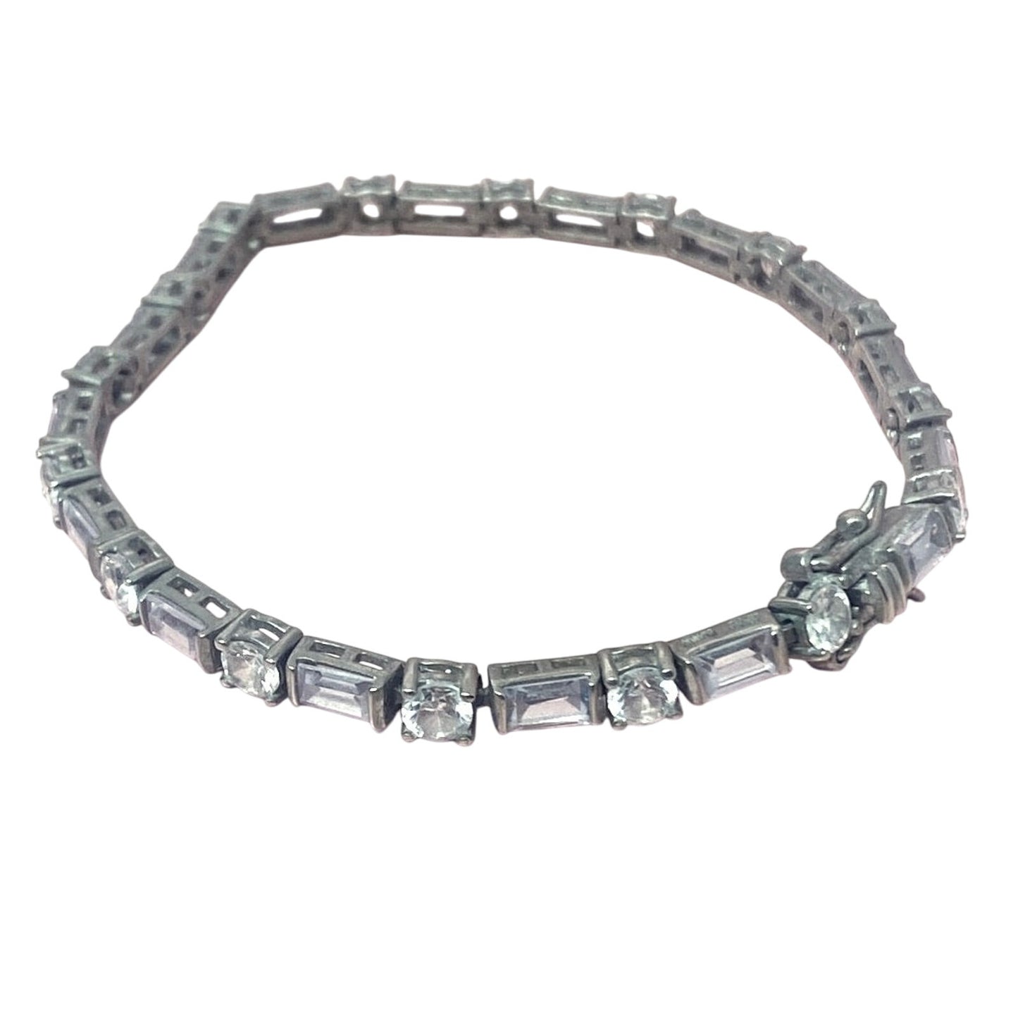 VTG St Silver Bracelet Lavender Baguette CZ Size 7