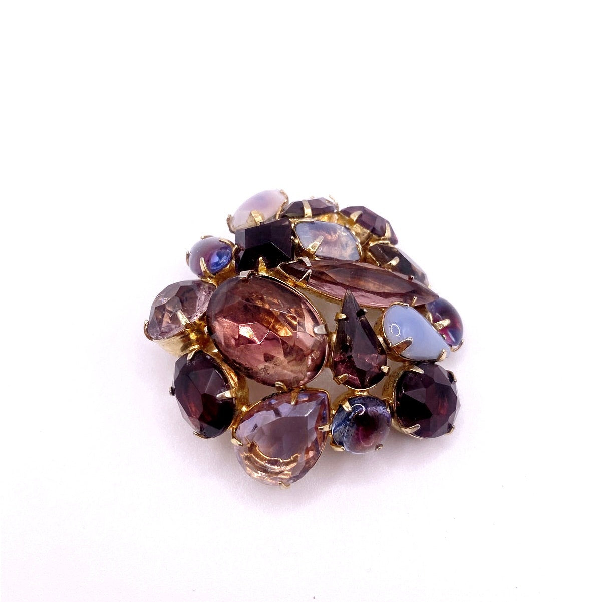 Juliana Unsigned Brooch Purple and Faux Opal Stones Retro Era